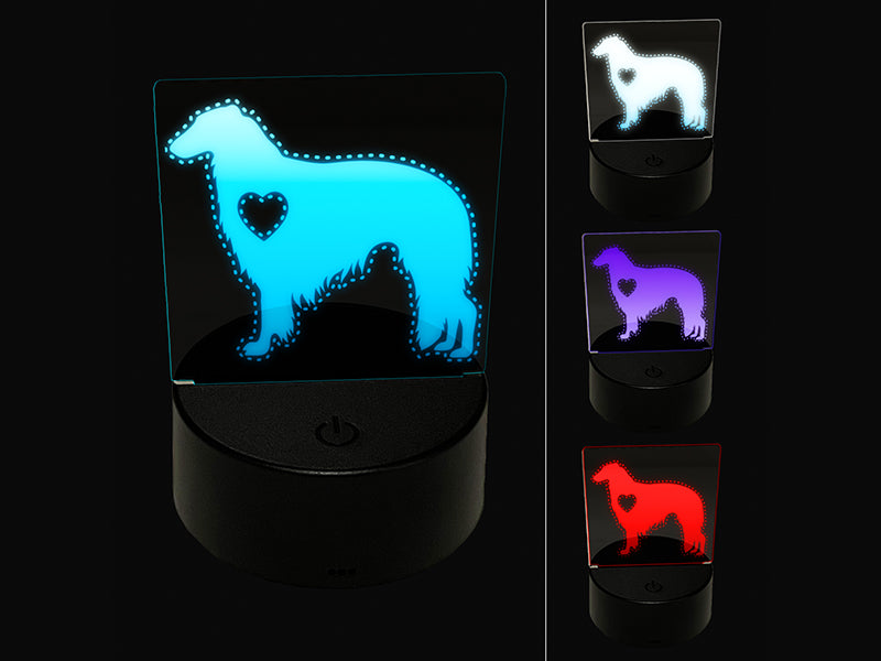 Borzoi Russian Wolfhound Dog with Heart 3D Illusion LED Night Light Sign Nightstand Desk Lamp