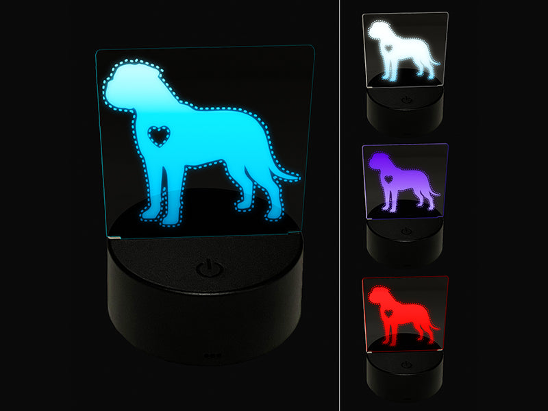Bullmastiff Dog with Heart 3D Illusion LED Night Light Sign Nightstand Desk Lamp