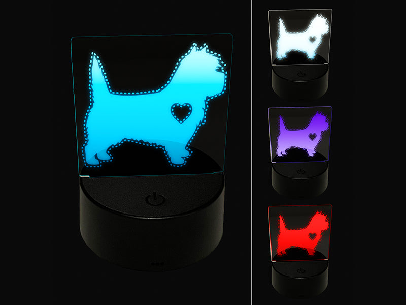 Cairn Terrier Dog with Heart 3D Illusion LED Night Light Sign Nightstand Desk Lamp