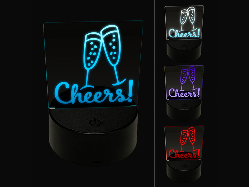 Cheers Champagne Toast Cursive Text 3D Illusion LED Night Light Sign Nightstand Desk Lamp