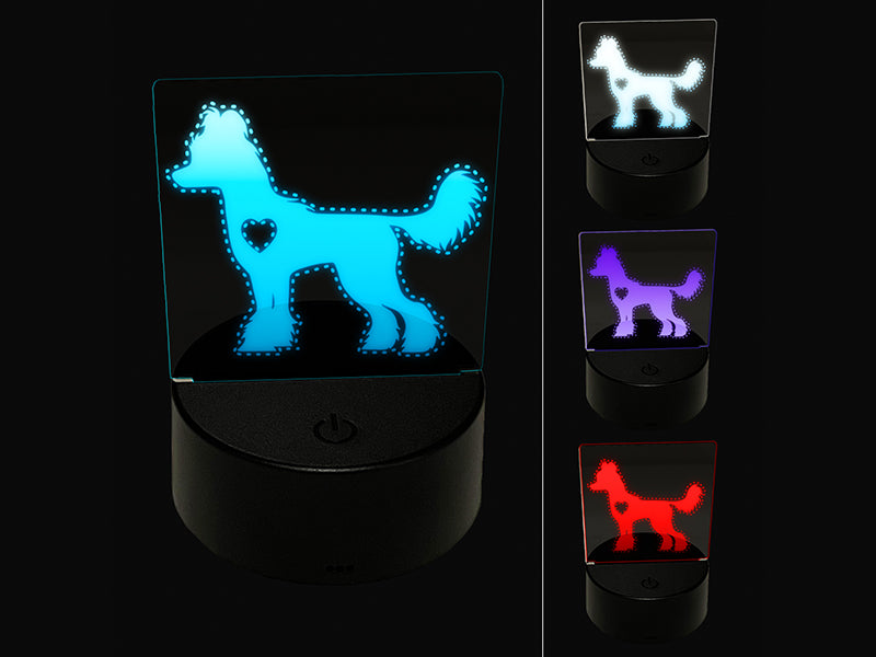 Chinese Crested Dog with Heart 3D Illusion LED Night Light Sign Nightstand Desk Lamp