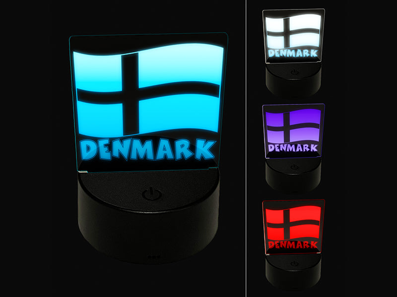 Denmark with Waving Flag Cute 3D Illusion LED Night Light Sign Nightstand Desk Lamp