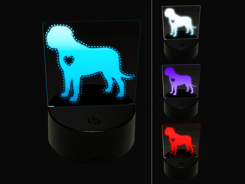 English Mastiff Dog with Heart 3D Illusion LED Night Light Sign Nightstand Desk Lamp