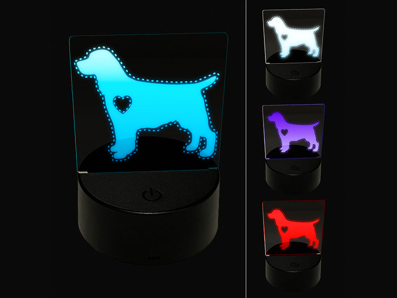 English Springer Spaniel Dog with Heart 3D Illusion LED Night Light Sign Nightstand Desk Lamp