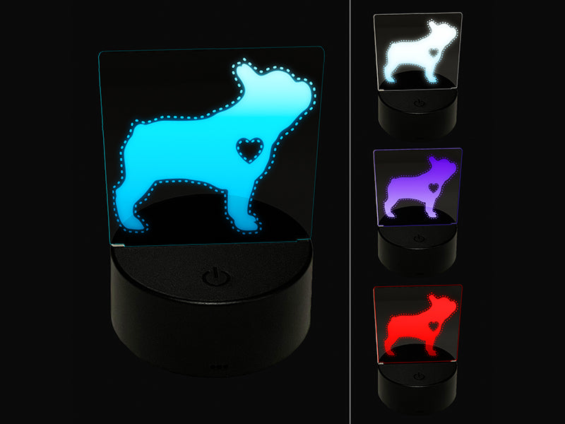 French Bulldog Dog with Heart 3D Illusion LED Night Light Sign Nightstand Desk Lamp