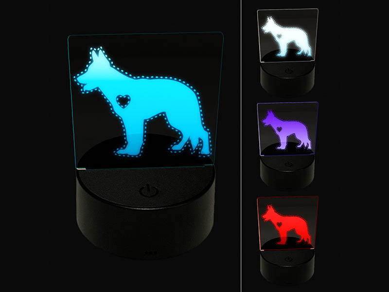 German Shepherd Dog with Heart 3D Illusion LED Night Light Sign Nightstand Desk Lamp