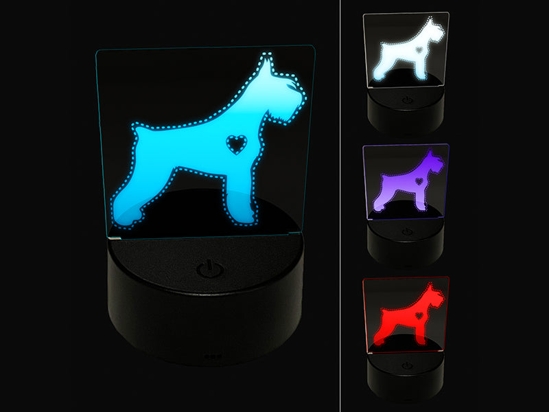Giant Schnauzer Dog with Heart 3D Illusion LED Night Light Sign Nightstand Desk Lamp