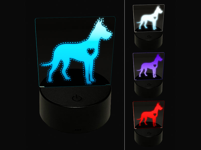 Great Dane Dog with Heart 3D Illusion LED Night Light Sign Nightstand Desk Lamp