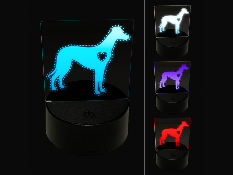 Greyhound Dog with Heart 3D Illusion LED Night Light Sign Nightstand Desk Lamp