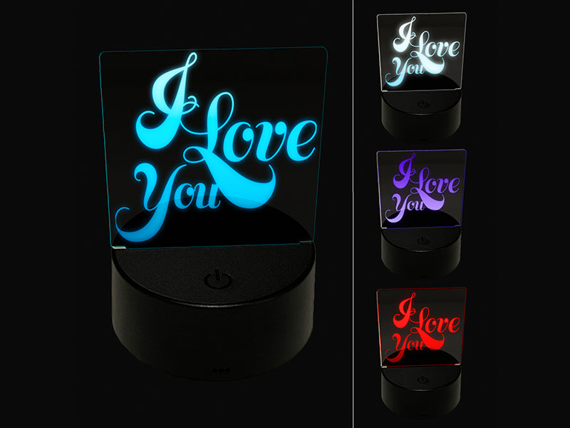 I Love You Elegant Text 3D Illusion LED Night Light Sign Nightstand Desk Lamp