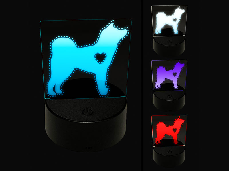 Japanese Akita Dog with Heart 3D Illusion LED Night Light Sign Nightstand Desk Lamp