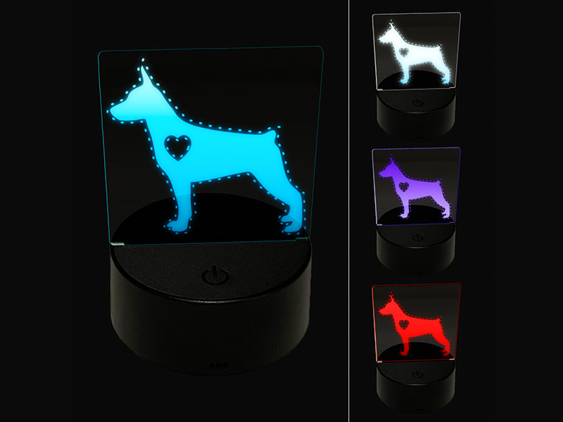 Miniature Pinscher Min Pin Dog with Heart 3D Illusion LED Night Light Sign Nightstand Desk Lamp