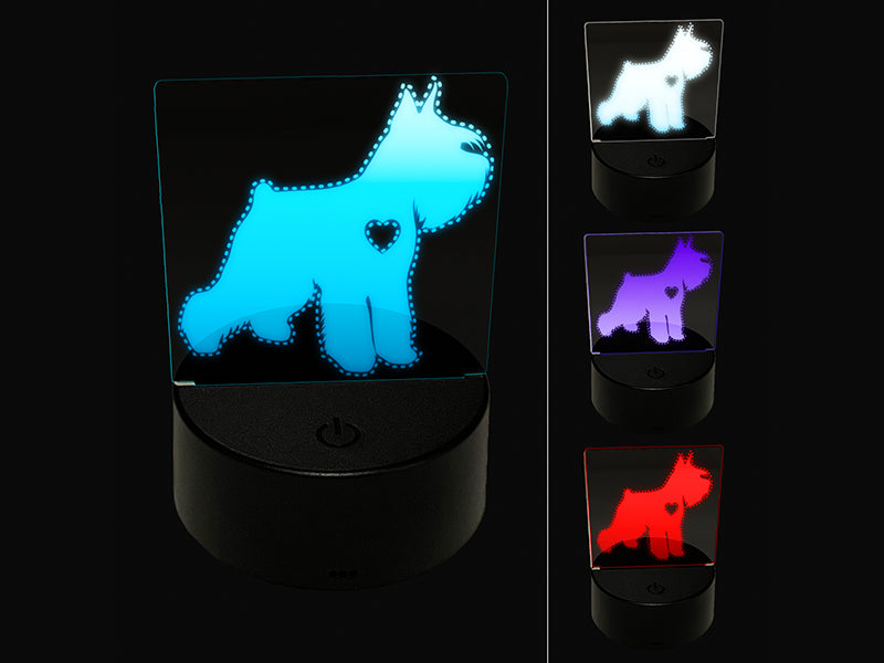 Miniature Schnauzer Dog with Heart 3D Illusion LED Night Light Sign Nightstand Desk Lamp