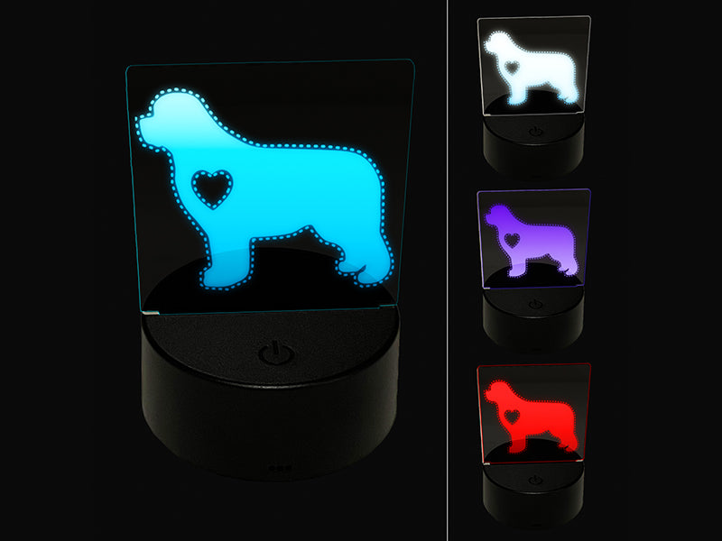Newfoundland Dog with Heart 3D Illusion LED Night Light Sign Nightstand Desk Lamp
