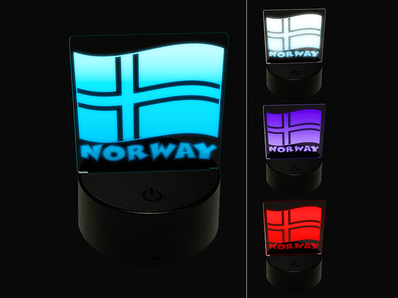 Norway with Waving Flag Cute 3D Illusion LED Night Light Sign Nightstand Desk Lamp