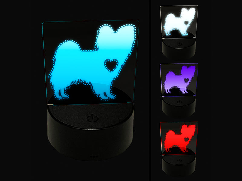 Papillon Continental Toy Spaniel Dog with Heart 3D Illusion LED Night Light Sign Nightstand Desk Lamp