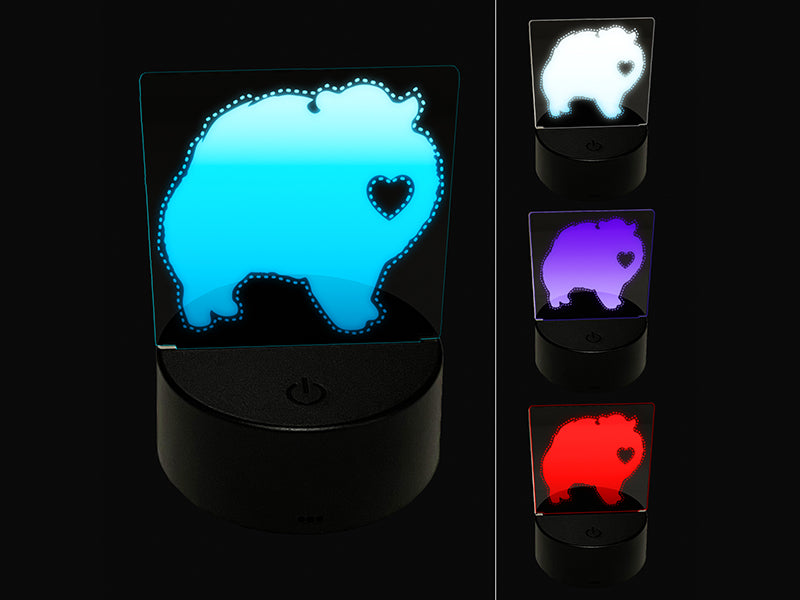 Pomeranian Dog with Heart 3D Illusion LED Night Light Sign Nightstand Desk Lamp