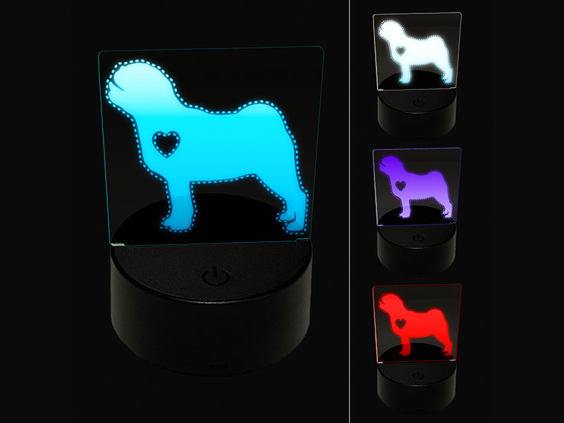Pug Dog with Heart 3D Illusion LED Night Light Sign Nightstand Desk Lamp