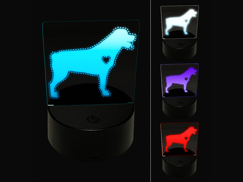 Rottweiler Dog with Heart 3D Illusion LED Night Light Sign Nightstand Desk Lamp