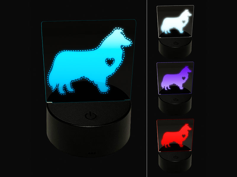 Rough Collie Dog with Heart 3D Illusion LED Night Light Sign Nightstand Desk Lamp