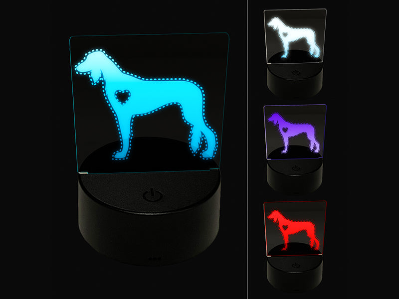 Saluki Dog with Heart 3D Illusion LED Night Light Sign Nightstand Desk Lamp