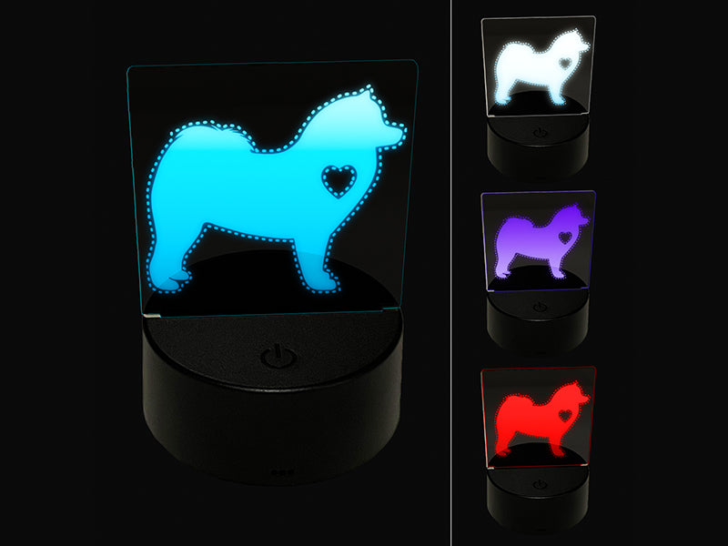 Samoyed Dog with Heart 3D Illusion LED Night Light Sign Nightstand Desk Lamp