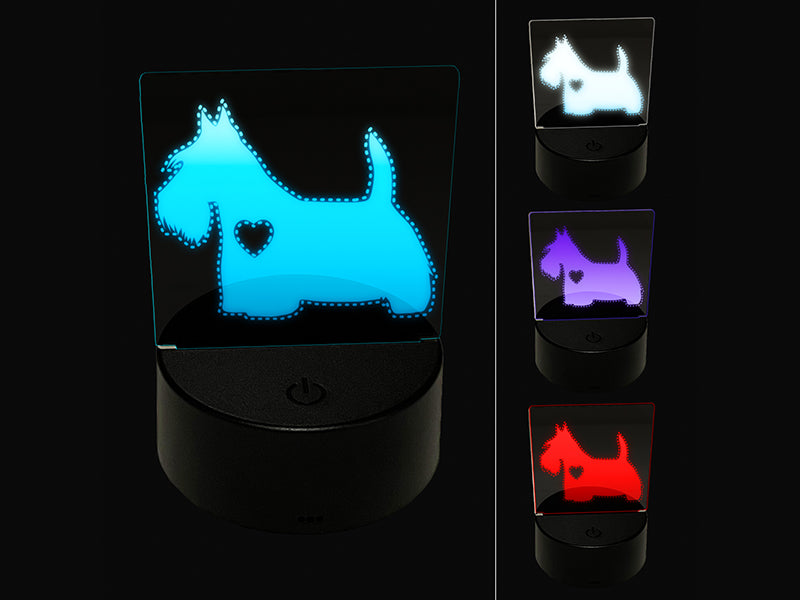 Scottish Terrier Scottie Dog with Heart 3D Illusion LED Night Light Sign Nightstand Desk Lamp