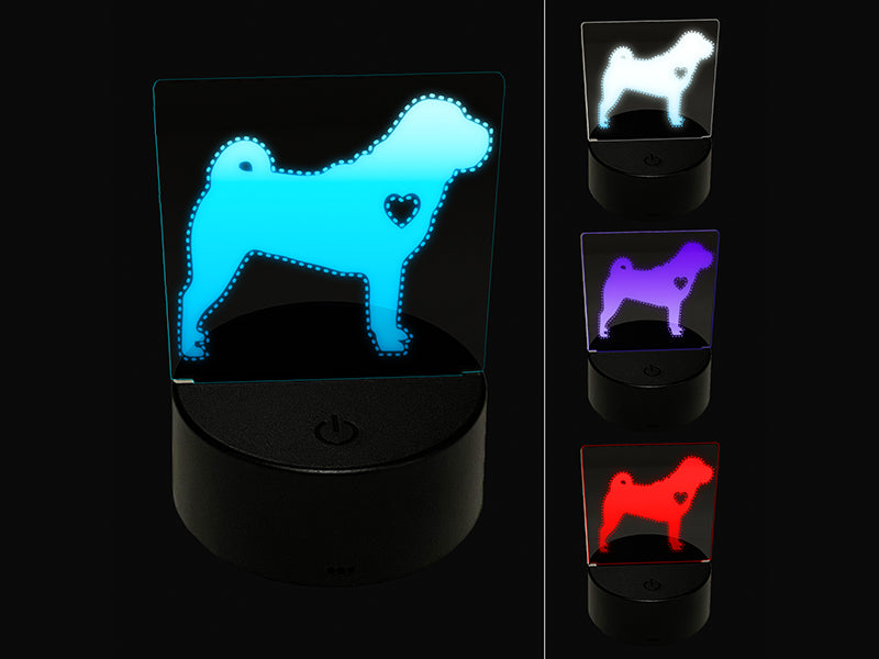 Shar-Pei Dog with Heart 3D Illusion LED Night Light Sign Nightstand Desk Lamp