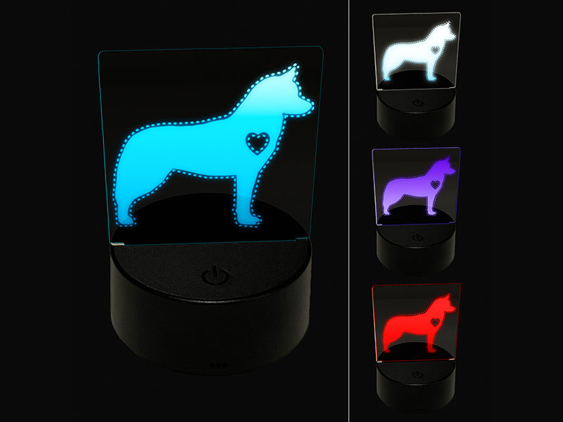 Siberian Husky Dog with Heart 3D Illusion LED Night Light Sign Nightstand Desk Lamp