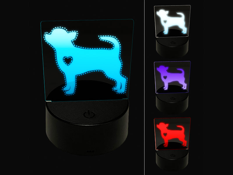 Smooth Coat Chihuahua Apple Head Dog with Heart 3D Illusion LED Night Light Sign Nightstand Desk Lamp