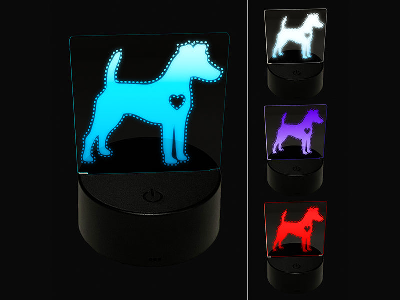 Smooth Fox Terrier Dog with Heart 3D Illusion LED Night Light Sign Nightstand Desk Lamp