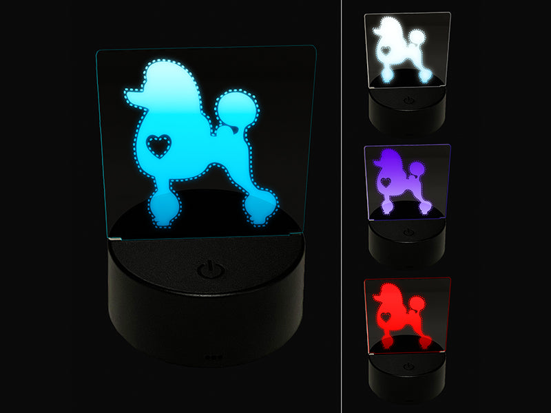 Standard Poodle Dog with Heart 3D Illusion LED Night Light Sign Nightstand Desk Lamp