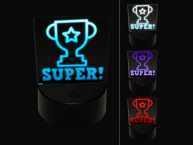 Super with Star Trophy Teacher Motivation 3D Illusion LED Night Light Sign Nightstand Desk Lamp
