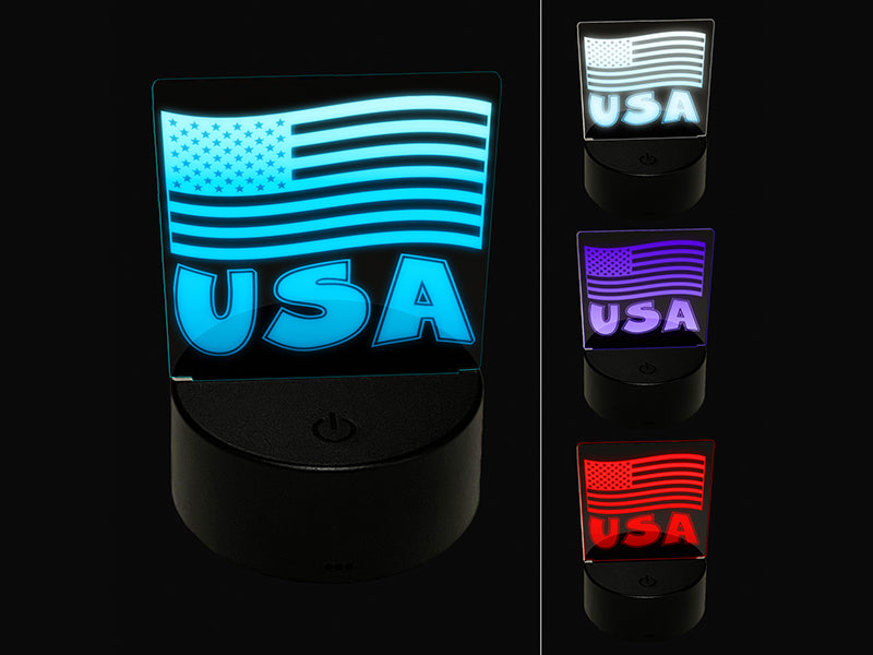 USA United States of America with Waving Flag Cute 3D Illusion LED Night Light Sign Nightstand Desk Lamp