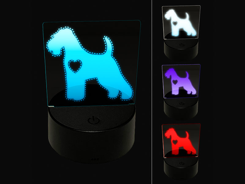 Welsh Terrier Dog with Heart 3D Illusion LED Night Light Sign Nightstand Desk Lamp
