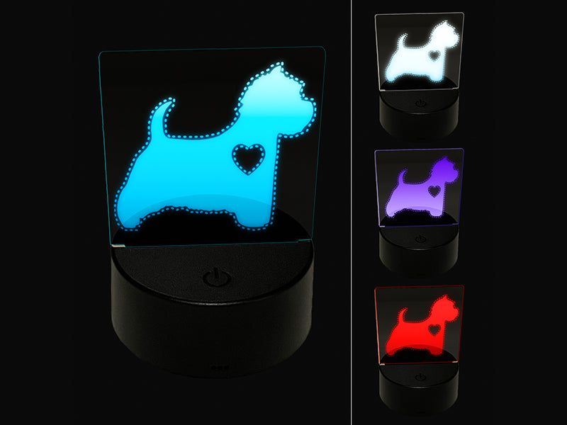 Westie West Highland White Terrier Dog with Heart 3D Illusion LED Night Light Sign Nightstand Desk Lamp