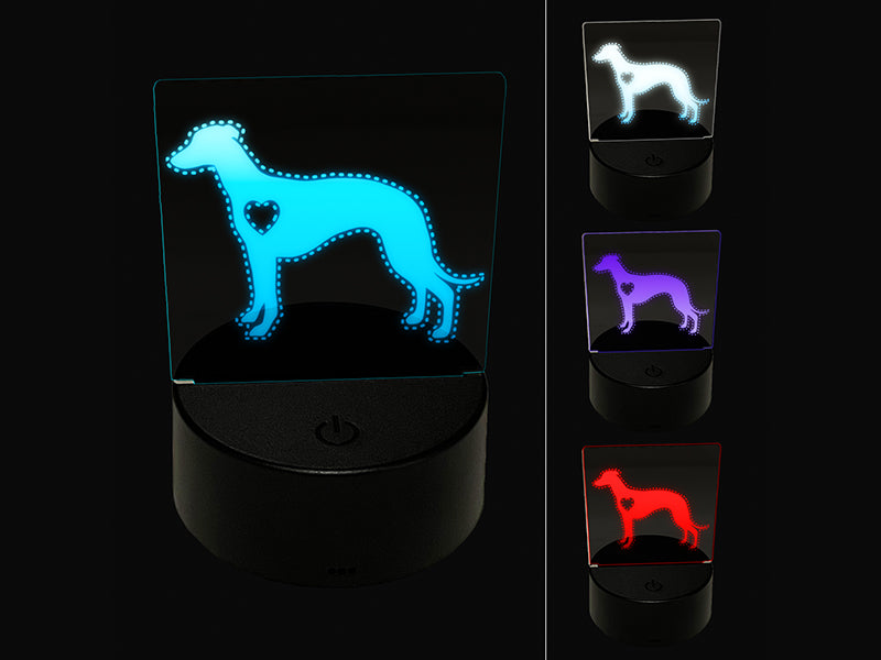 Whippet Dog with Heart 3D Illusion LED Night Light Sign Nightstand Desk Lamp