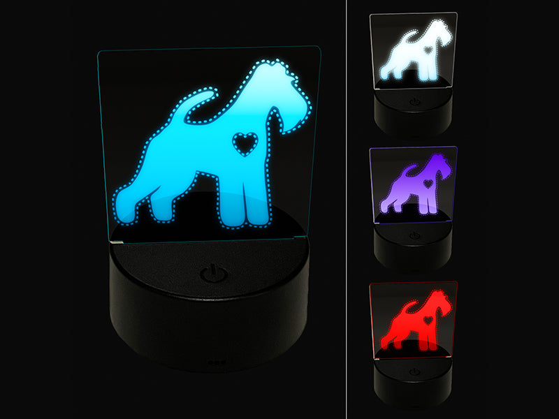Wire Hair Fox Terrier Dog with Heart 3D Illusion LED Night Light Sign Nightstand Desk Lamp