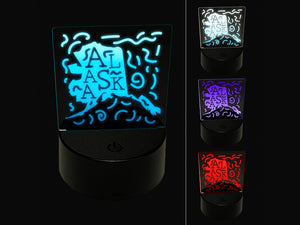 Alaska State with Text Swirls 3D Illusion LED Night Light Sign Nightstand Desk Lamp