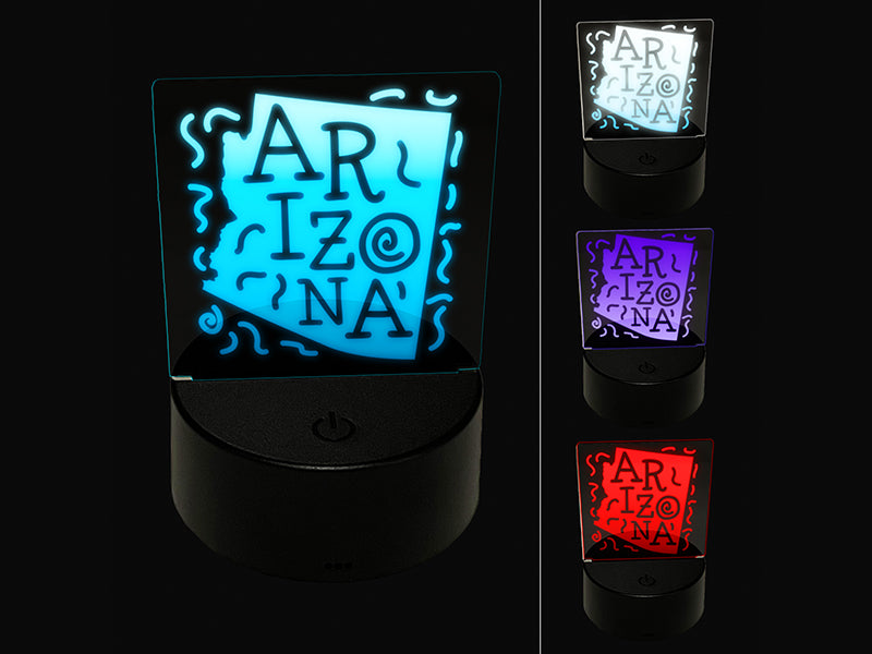 Arizona State with Text Swirls 3D Illusion LED Night Light Sign Nightstand Desk Lamp