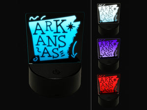 Arkansas State with Text Swirls 3D Illusion LED Night Light Sign Nightstand Desk Lamp