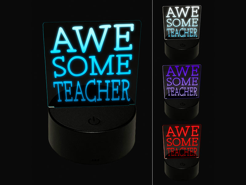 Awesome Teacher Fun Text 3D Illusion LED Night Light Sign Nightstand Desk Lamp