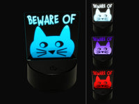 Beware of Cat Funny Doodle 3D Illusion LED Night Light Sign Nightstand Desk Lamp