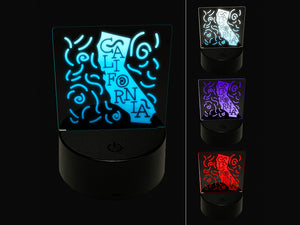 California State with Text Swirls 3D Illusion LED Night Light Sign Nightstand Desk Lamp