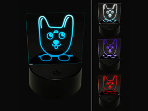 Cute Puppy Dog Doodle Face and Paws 3D Illusion LED Night Light Sign Nightstand Desk Lamp