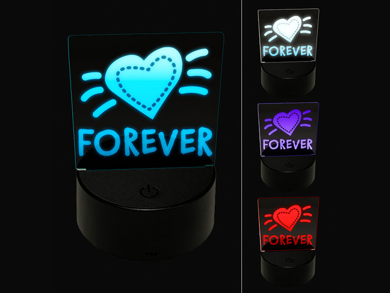 Forever Love Heart 3D Illusion LED Night Light Sign Nightstand Desk Lamp