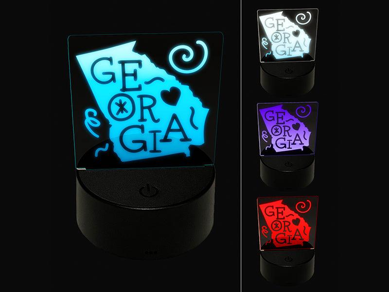 Georgia State with Text Swirls 3D Illusion LED Night Light Sign Nightstand Desk Lamp