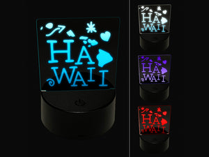 Hawaii State with Text Swirls 3D Illusion LED Night Light Sign Nightstand Desk Lamp