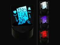 Indiana State with Text Swirls 3D Illusion LED Night Light Sign Nightstand Desk Lamp