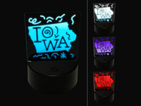 Iowa State with Text Swirls 3D Illusion LED Night Light Sign Nightstand Desk Lamp